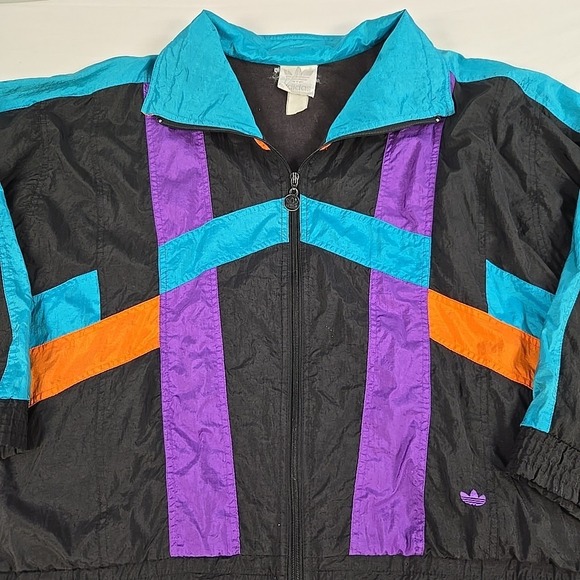 Vintage 80s Adidas Track Jacket Mens Size XL Purple Teal Orange Black Trefoil - Picture 2 of 16
